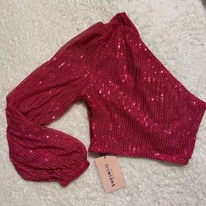 NWT pink sequin one shoulder top